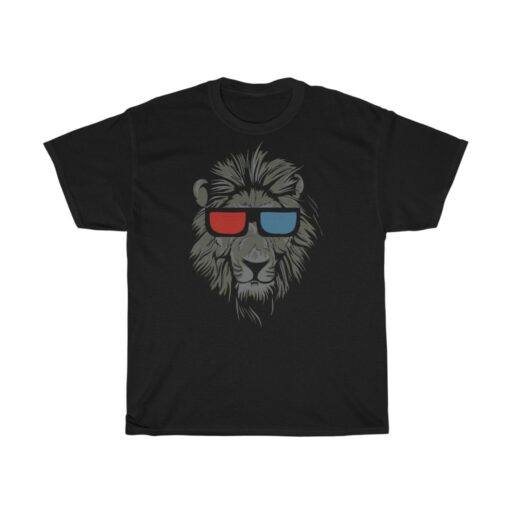Cool Lion With 3D Glasses Unisex Heavy Cotton Tee